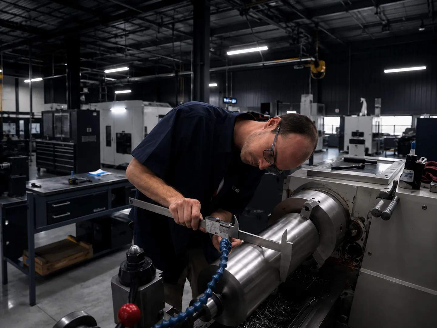 Machinist measuring a turned Invictus body section
