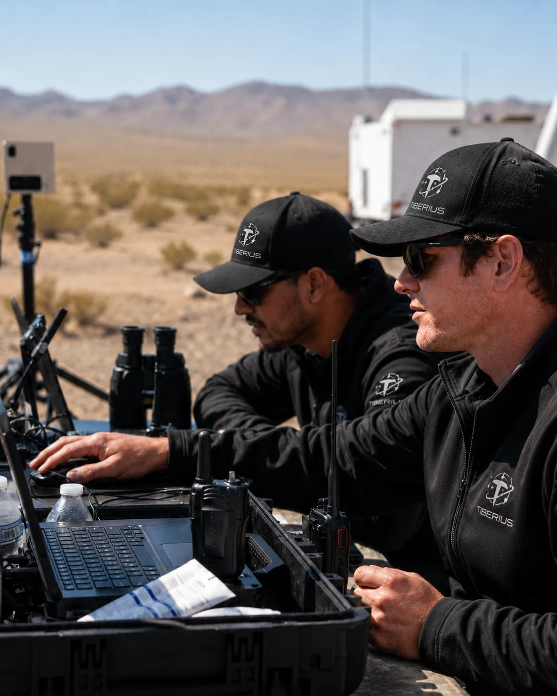 Two Tiberius operators tracking a test from the range control station